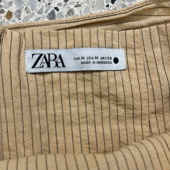 Zara tan nude linen draped summer mini skirt medium m - Picture 7 of 8